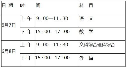 教育部辦公廳關于2017年普通高等學校招生全國統(tǒng)一考試全國統(tǒng)考科目時間安排的通知