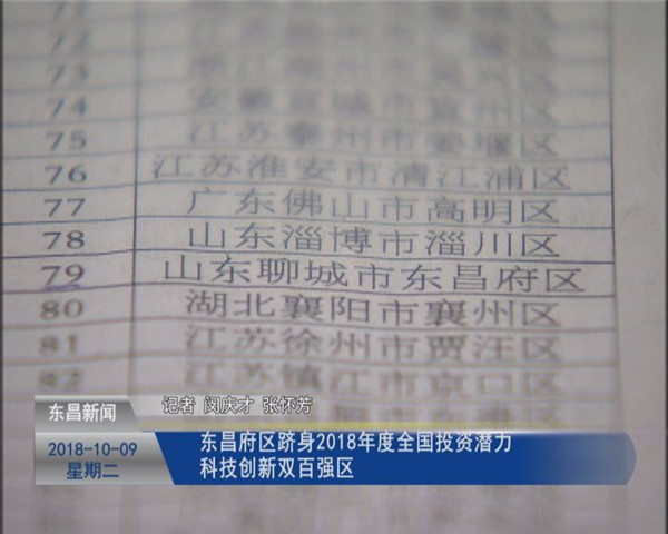 東昌府區(qū)躋身2018年度全國投資潛力、科技創(chuàng)新雙百強區(qū)