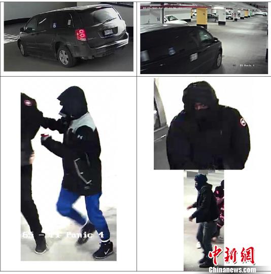 警方公布的現(xiàn)場(chǎng)監(jiān)控視頻顯示的嫌犯及作案所用車輛畫面。 余瑞冬 攝