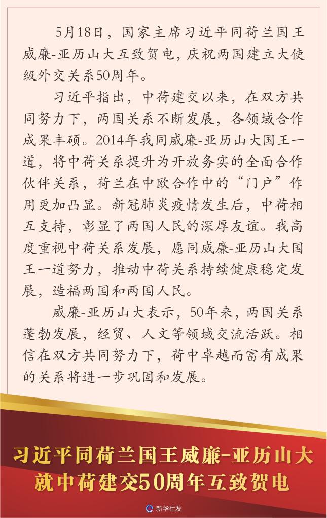 習(xí)近平同荷蘭國王威廉-亞歷山大就中荷建交50周年互致賀電