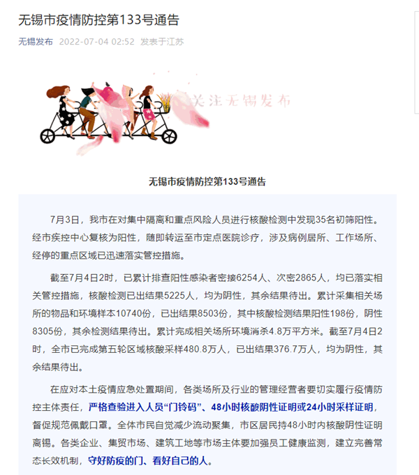 江蘇無(wú)錫昨日新增35例陽(yáng)性感染者 詳情公布