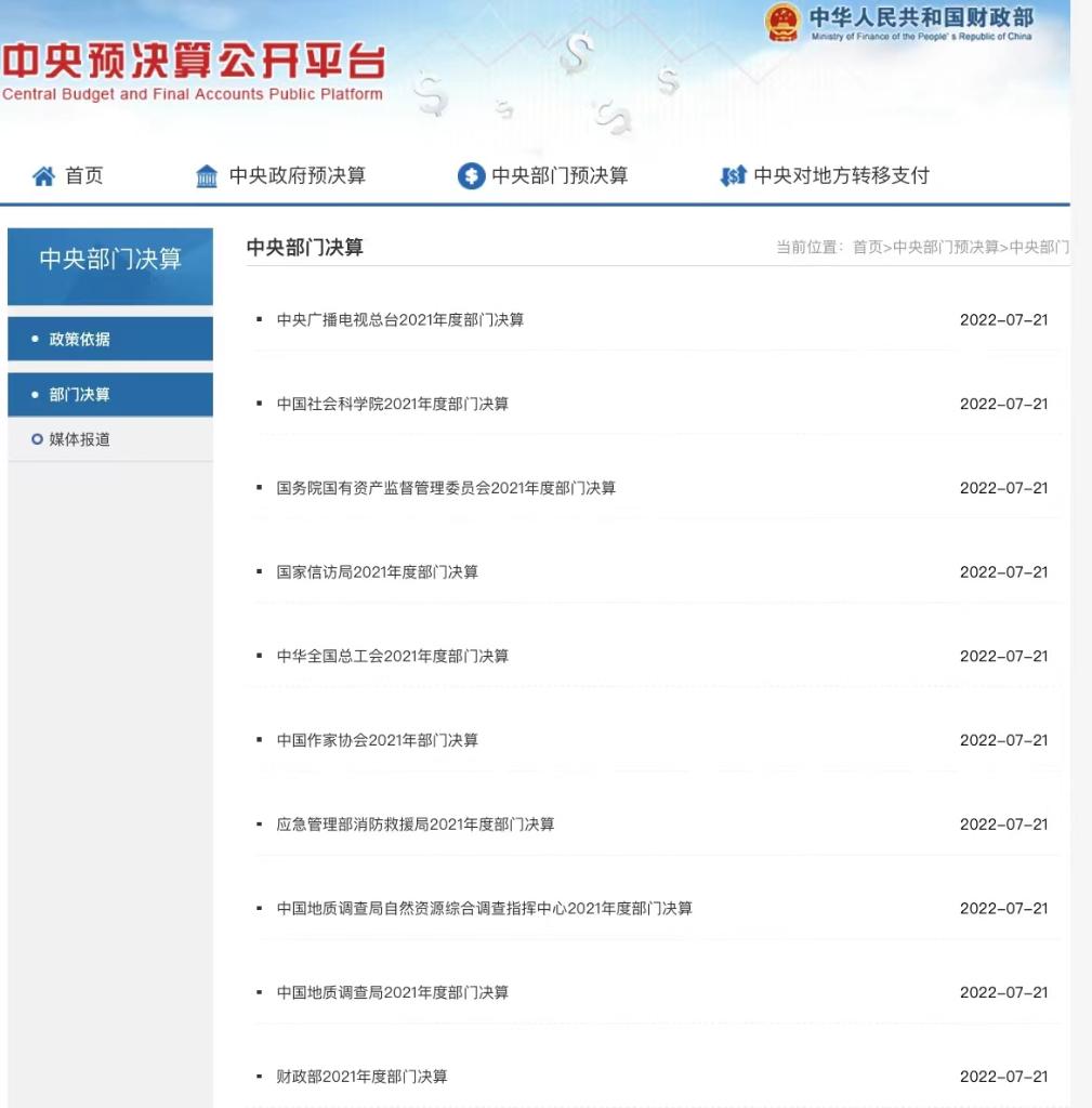 102家中央部門公開2021年度部門決算
