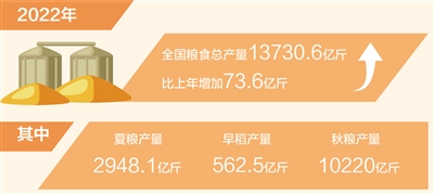 2022年全國糧食產(chǎn)量穩(wěn)中有增 連續(xù)8年穩(wěn)定在1.3萬億斤以上