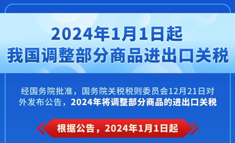 2024年1月1日起我國調(diào)整部分商品進出口關稅